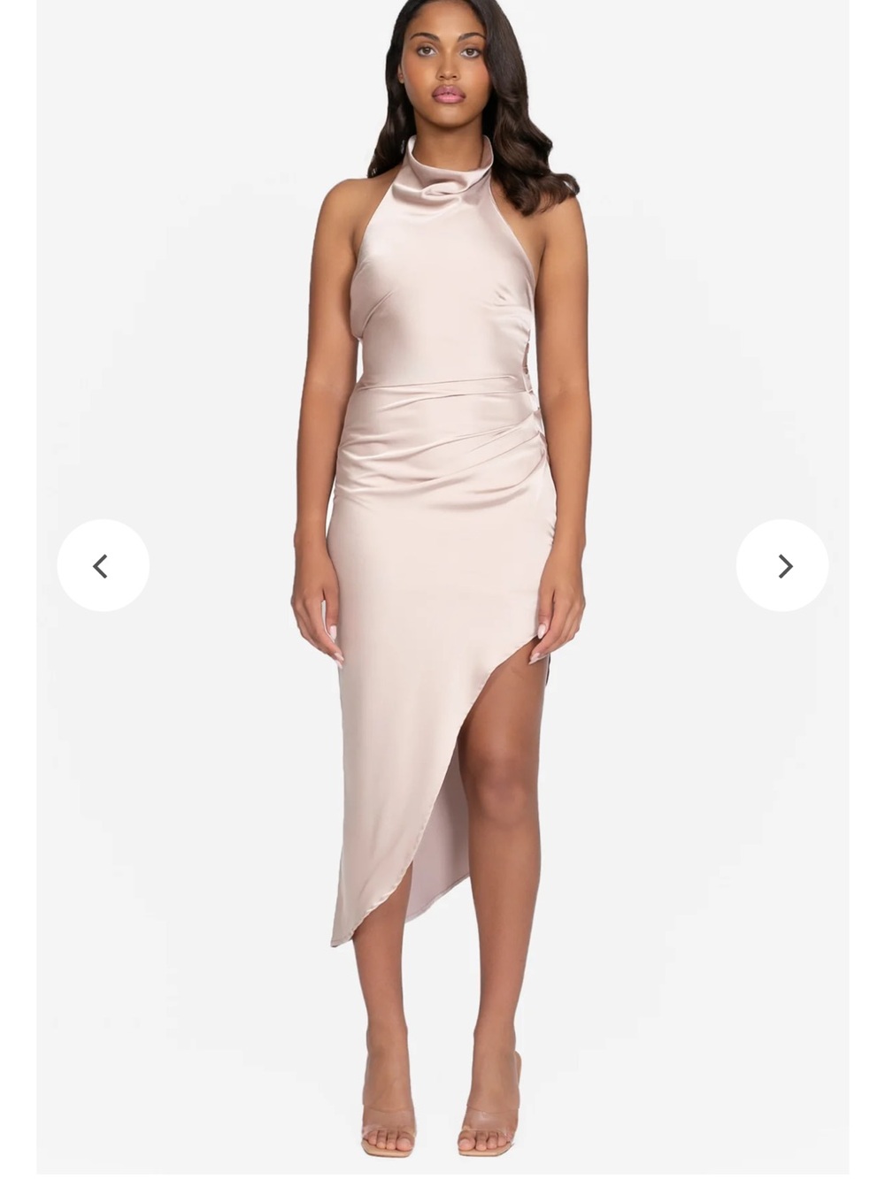 Sleeveless One-Shoulder Satin Dress in Blush